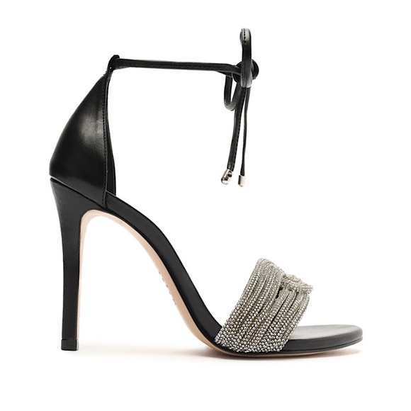SCHUTZ NIB Andy Nappy Leather Ankle Tie Crystal High Heel - Size 9.5